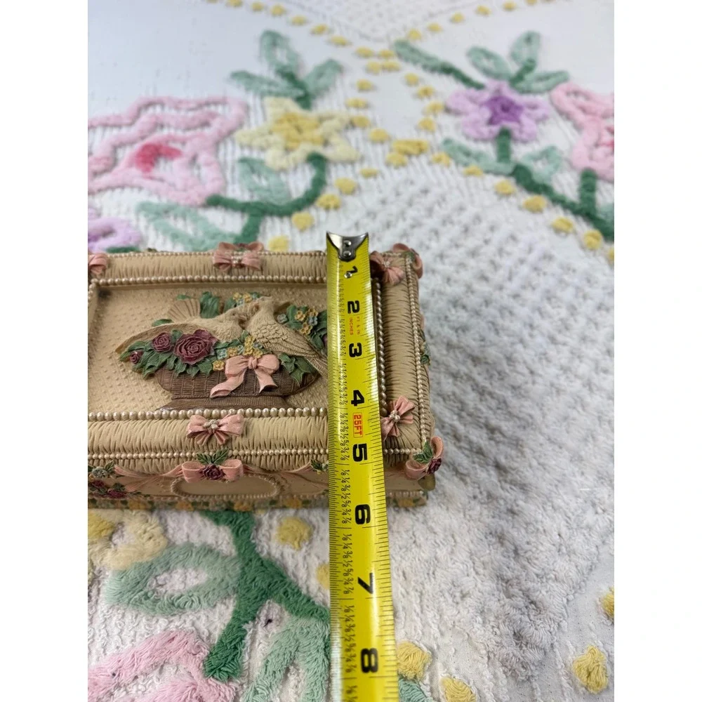 Vintage Style Resin Jewelry Box Dove Flower Basket‎ Bows Mirror Lined Organizer